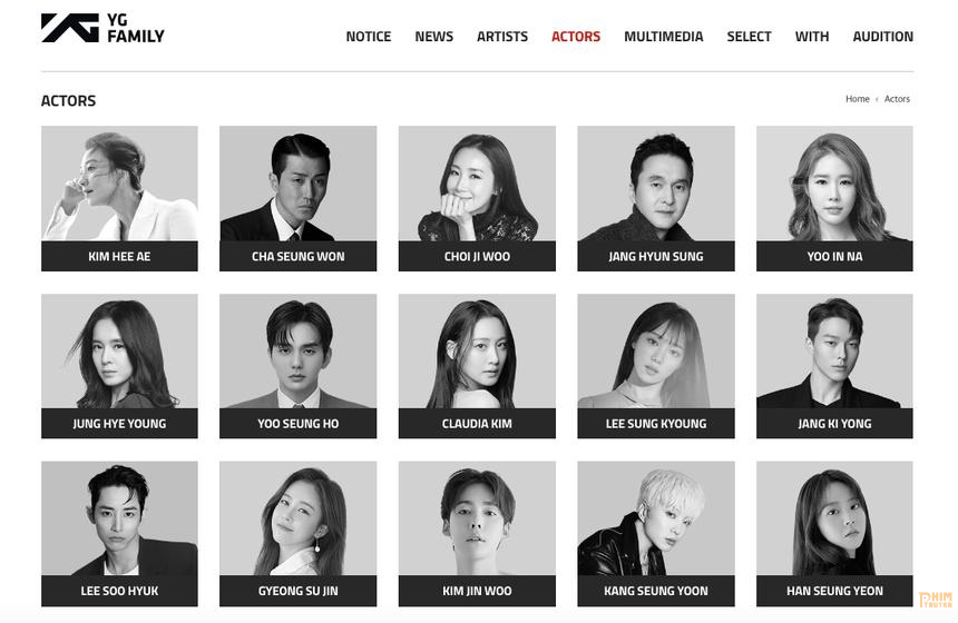 Profile của Jisoo đã được xóa trên danh mục Diễn viên thuộc trang chủ YG Family