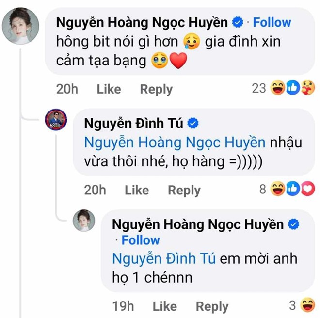 Tương tác thân mật giữa Đình Tú và Ngọc Huyền dưới bài đăng chúc mừng sinh nhật nữ diễn viên.